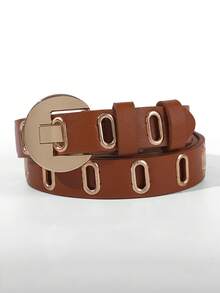 1pc No Punch Hollow Buckle Waist Belt, Fashionable Punk Slot Buckle, Versatile Belt, PU Leather, For Women - Multicolor - View 2