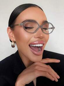 1pc Women's Elliptical Small Oval Frame Personalized Street Snap Concave Shape Clear Glasses Summer Study Accessories Glasses Accessories For Women