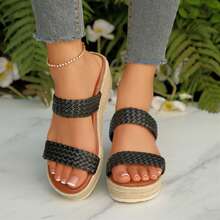 Summer Shoes Outdoor Beach Walking Travel Wedges Heels Platform Sandals For Women Wedge Sandals Open Toe Comfortable Espadrilles - 黑色 - 查看 7