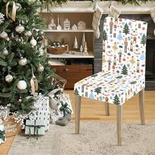 1pc/Set Nutcracker, Christmas Milk Silk Stretch Chair Cover, Seasonal Restaurant Seat Decoration, Christmas Party Decor, Christmas Home Decor - White - View 2