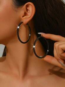 1 Pair Fashionable Large Hoop Personalized Exquisite Gun Black Earrings, Suitable For Women - 885 Gun Black Large Earrings - View 10