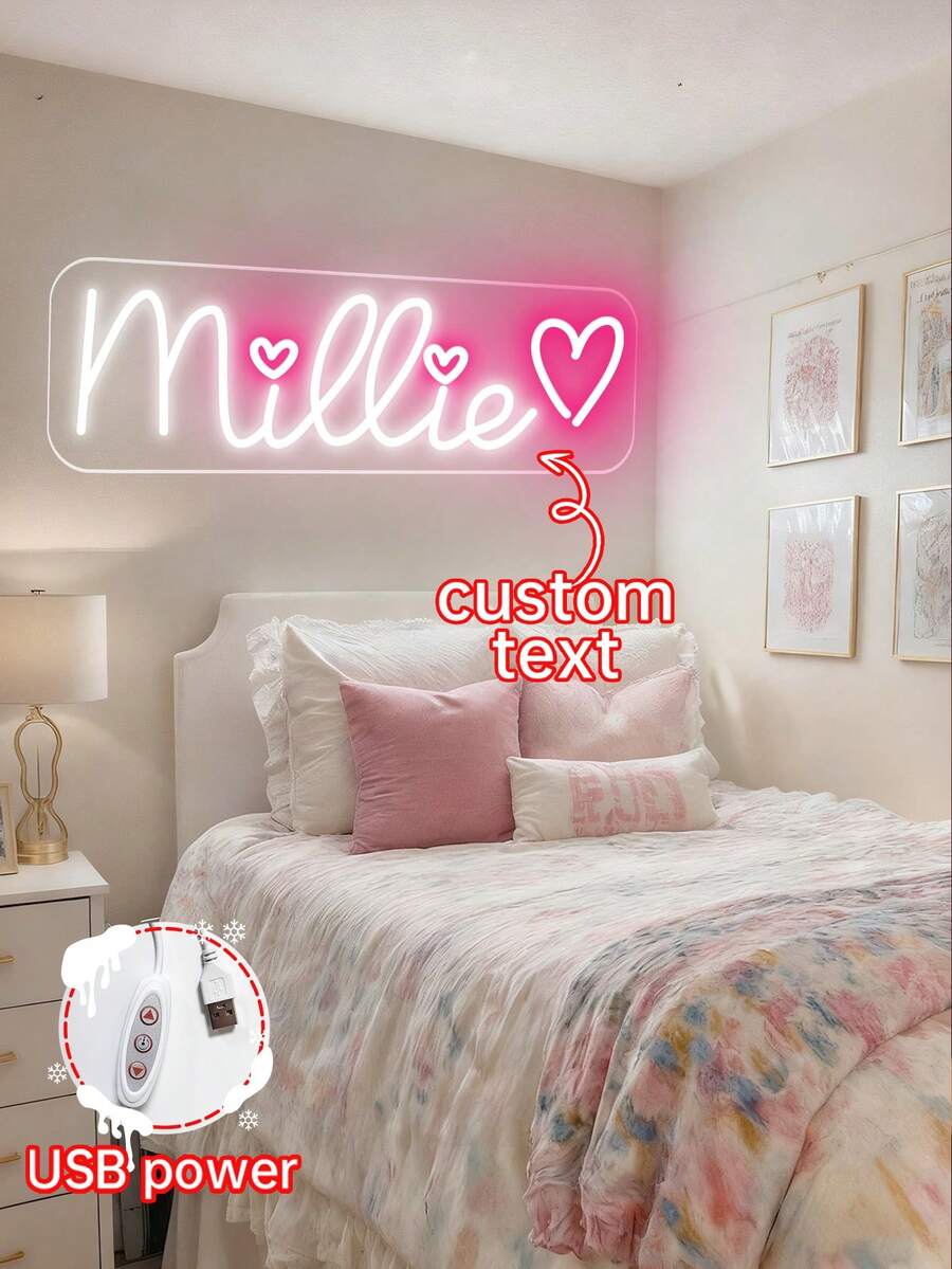Customized Name Neon Light Room Decor, Rectangular Glowing Sign, Halloween Christmas Decoration, Personalized Holiday Gift, Home Decor USB LED Light Sign, Bedroom Wall Decor Light For Wedding, Graduation, Christmas, Holiday Gifting