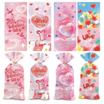12pcs Valentine's Day Candy Bags, Ribbon Packaging Bags, Gift Bags, Valentine's Day Plastic Bags, 4 Different Styles Of Valentine's Day Gift Bags Suitable For Valentine's Day Party Supplies, Candy, Cookies (Random Style)