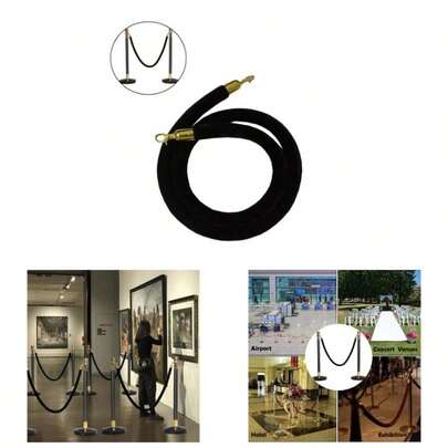 59/78.8. 1 Inches Rope Stanchion Queue Velvet Rope With Gold Color Hooks, Green, 59.0 Inch