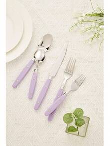 ANNOVA Juego de cubiertos de acero inoxidable con remaches/cubiertos de estilo retro (Light Purple, 20 Pieces) - Azul claro - Ver 1