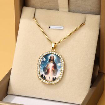 Jesus Graphic Pendant Necklace, Suitable For Religious Holidays