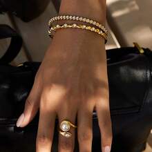 S SHOPBOHO 1pc Vintage Boho Jewelry Chunky Snake Chain Link With Shell Stone Charm Bracelet For Women