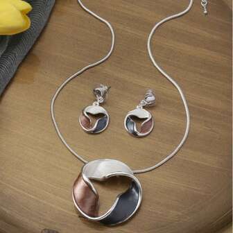 1件/套 2025复古几何镂空螺旋设计项链耳环首饰套装，适合女性派对佩戴