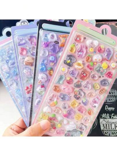 Pegatinas decorativas de cristal en forma de diamante con diseños de dibujos animados 3D, pegatinas en relieve lindas, pequeño regalo para niñas