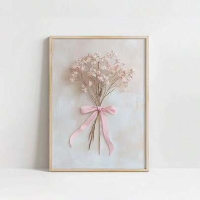 1pc/Set Vintage White Flowers Art Poster Print, Pink Floral Wall Art, Botanical Farmhouse Decor, Cottagecore Aesthetic, Spring Flowers Painting, Home Decor Living Room, Wall Decor, No Frame
