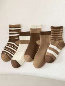 5 pares de calcetines gruesos de lana merina con rayas para niños, otoño/invierno - Multicolor - Ver 11