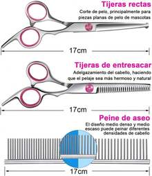 Un set de tijeras profesionales para el cuidado de perros y gatos equipado con tijeras curvas y un peine de acero inoxidable, para cortar, recortar, doblar, cortar el flequillo, y otras necesidades de belleza para mascotas - Púrpura malva - Ver 4