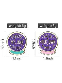 2pcs I CREATE MY OWN FUTURE Magic Ball Enamel Needle Inspirational Dream Brooch Clothes Collar Badge Jewelry Gift For Friends - Multicolor - View 2