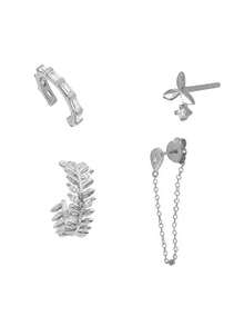 4 Pcs Vintage 24K Gold Plated Cubic Zirconia Leaf Hoop Earrings For Women Zirconia Flower Stud Earrings For Women Earrings Set