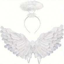 2 sztuki – skrzydła anioła i opaska na głowę – papierowe skrzydła z piór, odpowiednie na imprezy, wesela, występy i dekoracje festiwalowe – wielofunkcyjne i niedrogie artykuły imprezowe, wyjątkowe i urocze, estetyczne nowości – idealny prezent