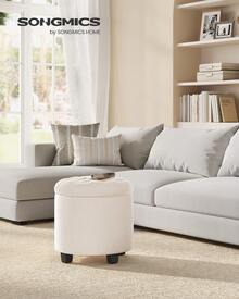 SONGMICS Round Ottoman, Ottoman With Storage, 17.7 X 17.7 X 17.5 Inches, Foot Rest With Legs, Velvet, Load Up To 330 Lb, For Living Room, Bedroom - White - View 1