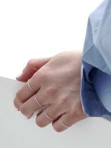 Nooxian 4件套精致水钻指节戒指套装，银色调中指戒指 - 銀色 - 查看 4