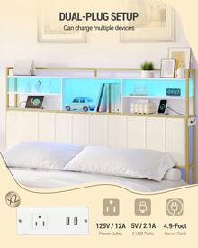 HEXCELEN Headboard With 3-Tier Storage Shelves, Velvet Upholstered Head Board With 2 Outlets, USB Ports & LED Light, Soft Backrest For King/Queen/Full Size Bed - Xem 7