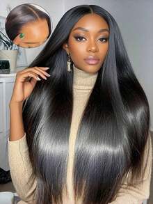 9X6 Straight Wear&Go Glueless Wig Human Hair Wig Transparent Lace Pre Plucked Ready To Wear Lace Closure Wig Without Glue And Gel Natural Black Color Human Hair Wig Beginner Friendly - Black - View 2