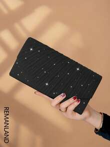 REMANLAND 1 geantă de mână elegantă, plisată, strălucitoare, pentru doamne, portofel de seară la modă și superb, geantă pătrată mică, tip plic, cu compartiment ascuns pentru carduri, geantă de umăr cu lanț metalic detașabil pentru petrecărețe, mireasă, cel mai bun cadou pentru festival.