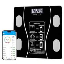 Intelligent High-Precision Charging Weight Scale, Wireless Bluetooth Connection Mobile Phone Free APP, Body Management Multiple Data Monitoring, LED Display Accurate Weighing, Human Body Weight Bathroom Scale. Standby For A Long Time. - Black - View 1