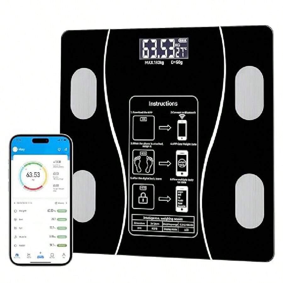 Intelligent High-Precision Charging Weight Scale, Wireless Bluetooth Connection Mobile Phone Free APP, Body Management Multiple Data Monitoring, LED Display Accurate Weighing, Human Body Weight Bathroom Scale. Standby For A Long Time. - Black - View 1