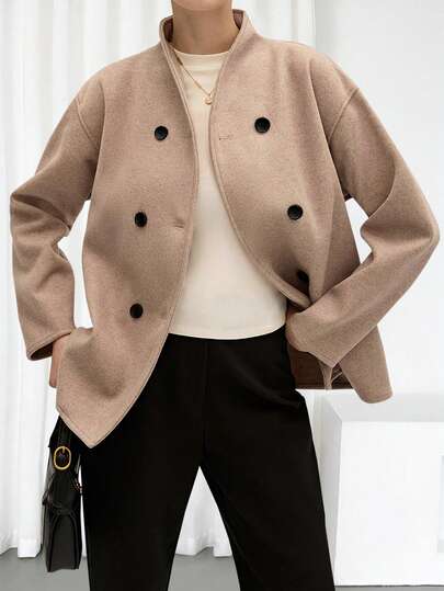 Chaqueta casual de mujer de unicolor con doble botón y bolsillo, para otoño/invierno