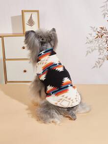 1pc Cute Geometric Pattern Cat & Dog Universal Pet Vest, Fluffy Pet Sweater For Cats & Dogs, Autumn/Winter - Multicolor - View 2