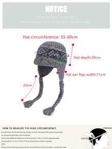 1 pieza Sombrero de piloto/cubo de mujer de punto jacquard bohemio con hilo grueso trenzado, orejeras acogedoras, de moda y versátil, casual y retro para otoño/invierno