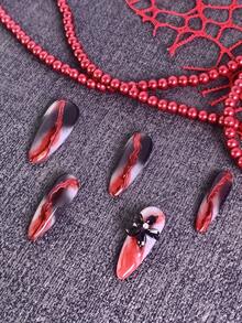 Bộ 10 miếng dán móng tay màu đen và đỏ dành cho nữ, móng giả acrylic bóng, có thể tái sử dụng với họa tiết hoa đỏ, trắng và ngọn lửa, kèm keo dán móng, thích hợp cho Halloween, tiệc Giáng sinh, hẹn hò và sử dụng hàng ngày. - Đỏ và trắng - Xem 5