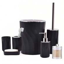 2024新款设计，7件套豪华浴室配件套装，包含皂液器、皂碟、马桶刷架、牙刷架、棉签盒、漱口杯，圣诞节礼物套装、生日礼物套装、乔迁礼物套装、节日礼物套装（白色、黑色和灰色），家居浴室装饰、秋季装饰、返校礼物 - 彩色 - 查看 21