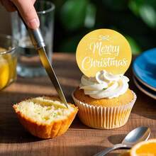 3 Pieces Merry Christmas Acrylic Cupcake Toppers Acrylic Mirror Disc Xmas Cupcake Decorations For Christmas New Year Party Supplies (Gold & Silver)