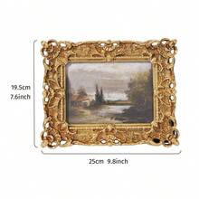 1/3pcs Vintage European Style Gold Floral Pattern Rectangular Decorative Photo Frame Set With Pearl Chain And Golden Swallow Decor, Gold Foil Covered Photo Display Frame, Freestanding Or Wall Mounted, Suitable For Photo Display, Home Decor And Photography Props