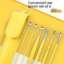 6-Piece Household Ear Picking And Cleaning Tool Set, Portable Spiral Spring Ear Scoop - 黃色 - 查看 9