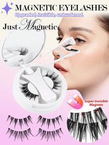 MAANGE 1 Set Magnetic Eyelashes Kit, Includes Applicator, Portable Magnetic Lashes, Natural Look, One-Piece Design, Round Magnets Ensure All-Day Comfort, Upgraded Magnetic Lashes, Easy To Wear And Remove, Essential For Summer Travel, Holiday Gift Guide, Beach Vacation, Camping Trip - 自然纖長款 - 查看 3