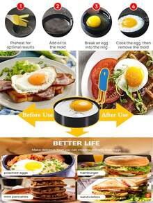 5/2/1 煎蛋圈，带防烫折叠手柄的煎蛋圈，圆形、五角星形、花朵形、心形煎蛋圈，不粘煎蛋圈，适用于家庭厨房烹饪鸡蛋煎炸早餐迷你汉堡，厨房用品，厨房小工具 - 彩色 - 查看 3