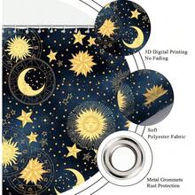 Boho Celestial Shower Curtain, Gold Sun And Moon Galaxy Zodiac Design Bath Curtains For Bathroom,Fun Navy Blue Stars Starry Sky Decor Waterproof Fabric Shower Curtain Sets 12 Hooks 72X72 In{Inchcolor_nameinch:InchBlueinch,Inchsize_nameinch:Inch72\InchWx72\InchL(Packof1)Inch} - 藍色 - 查看 5