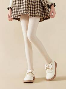 1/2件装 女童/儿童/幼儿保暖打底裤，纯色：白色、卡其色、肤色、杏色，紧身裤，卡通图案，竖条纹，波点图案 - 彩色 - 查看 5