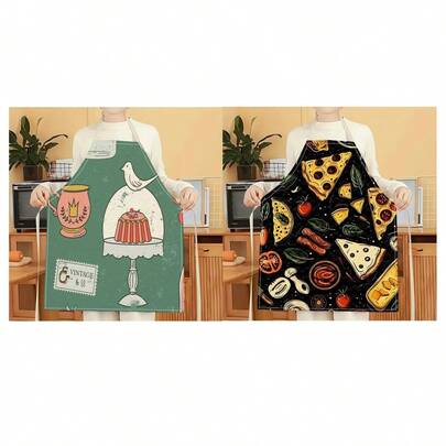 1pc Delicious Food Pattern Apron, Creative, Fun And Fashionable Printed Home Cleaning Apron, Waterproof Oil And Easy-To-Clean Kitchen Cooking Apron, Creative Home Apron