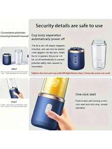 Mini USB Rechargeable Juicer - Cordless Fruit & Vegetable Blender - Blue - View 12