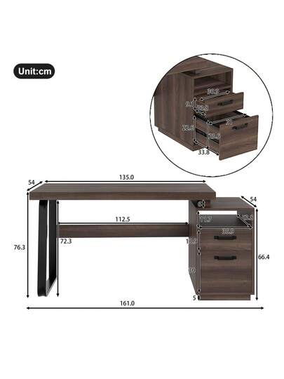 Moderne Minimalist Bureau Measuring 135 54 Cm, MDF Desktop Surface High Quality Steel Tubing, Load Capacity Multifunctional Storage Silent Drawer, Filing Cabinet view 2