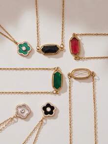 1pc 18K Gold Plated Stainless Steel 5-Leaf Flower Cubic Zirconia Necklace & Bracelet Jewelry Set, Suitable For Daily Wear And Gifting, Valentine's Day, Birthday, Mother's Day