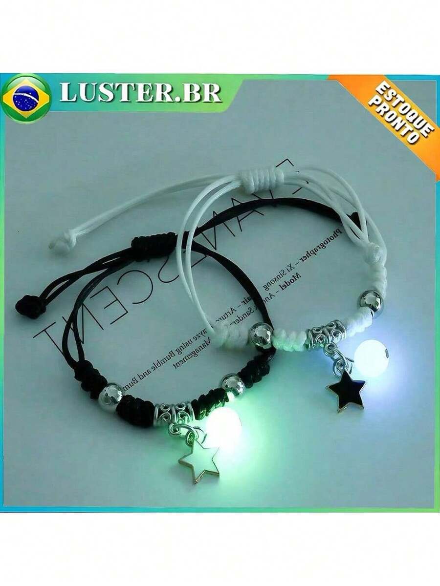 2 Adjustable Imitation Cat's Eye Stone Star Shaped Luminous Beads Couple Bracelets - Kiểu 1 - Xem 1