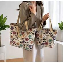 {Free Gift Of One Piece Of Jewelry} Small French-Style Floral Handbag For Women - Large Capacity Foldable Shoulder Bag For Shopping And Daily Use, Spacious Interior - 酒紅色 - 查看 7