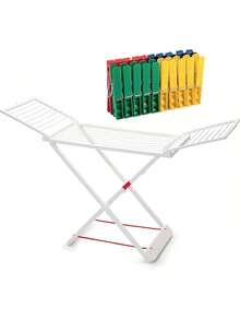 Foldable Clothes Drying Rack With Wings, Durable Resin, 20m Drying Space, Sun-Resistant, With Zipper, Inc. 20 Pegs - 白色 - 查看 5