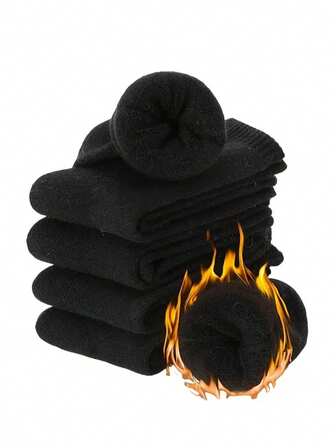 5双装女士加厚毛巾布中筒袜，秋冬季保暖防寒，男女通用，可爱款式，高品质，抓绒材质，过膝长袜，荷叶边设计，冬季保暖，季节舒适，时尚百搭，高品质，柔软舒适，男女皆宜，送礼佳品，女士时尚单品