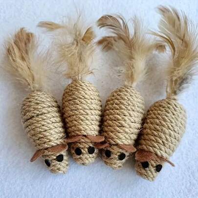 2pcs Sisal Mouse Cat Toy Set - Bite Resistant, Interactive Stuffed Toys For Cats & Kittens, Realistic Faux Mice For Self-Playing, Fabric Material, Ideal For All Cat Breeds, Playful Kitten Toy|Realistic Mouse Design| Fabric Construction, Cat Toys For Cat, Without Battery