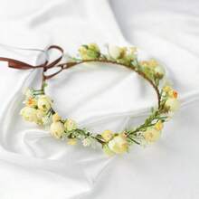 Handmade Flower Crown Floral Headpiece Green Leaf Headband Wedding Flower Crowns For Bride Floral Garland Hair Wreath Birthday Party Yellow Style