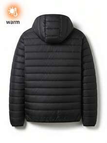 男士长袖秋冬绗缝轻薄保暖连帽外套，休闲日常及徒步外套 - 黑色 - 查看 4