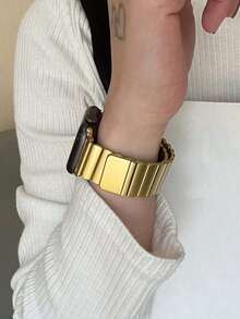 金色磁性不锈钢表带，纤薄金属表带，兼容 Series 10、Series 9 Ultra、8、7、SE、6、5、4、3、2、1，时尚智能手表表带，不锈钢表链，适用于 40mm、42mm、44mm、45mm、49mm、38mm、41mm、46mm 表盘 | 男女通用，四季皆宜，时尚易戴金属表带 - 彩色 - 查看 4